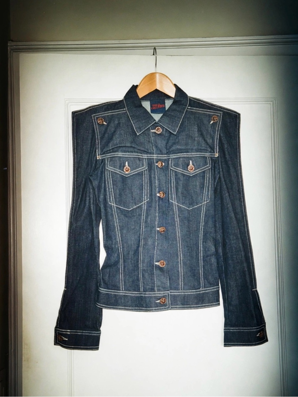 Rare Jean Paul Gaultier Raw Blue Denim Square Pointed Shoulder Trucker Jacket